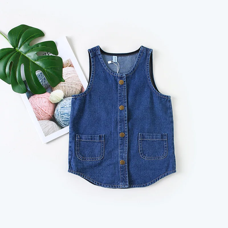 Baby Girls Denim Dresses Cute Blue Solid Pocket Children Kids
