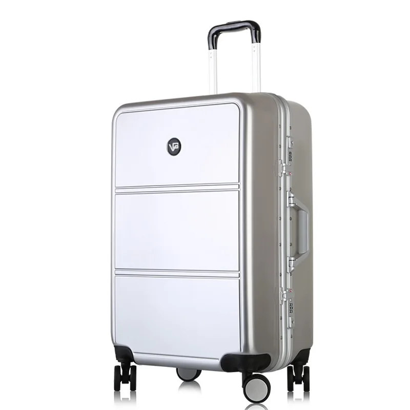 Жесткий чемодан на колесиках, чемодан, проверенный багаж, алюминиевая рама, чемодан для путешествий, чемодан на колесиках - Цвет: silver