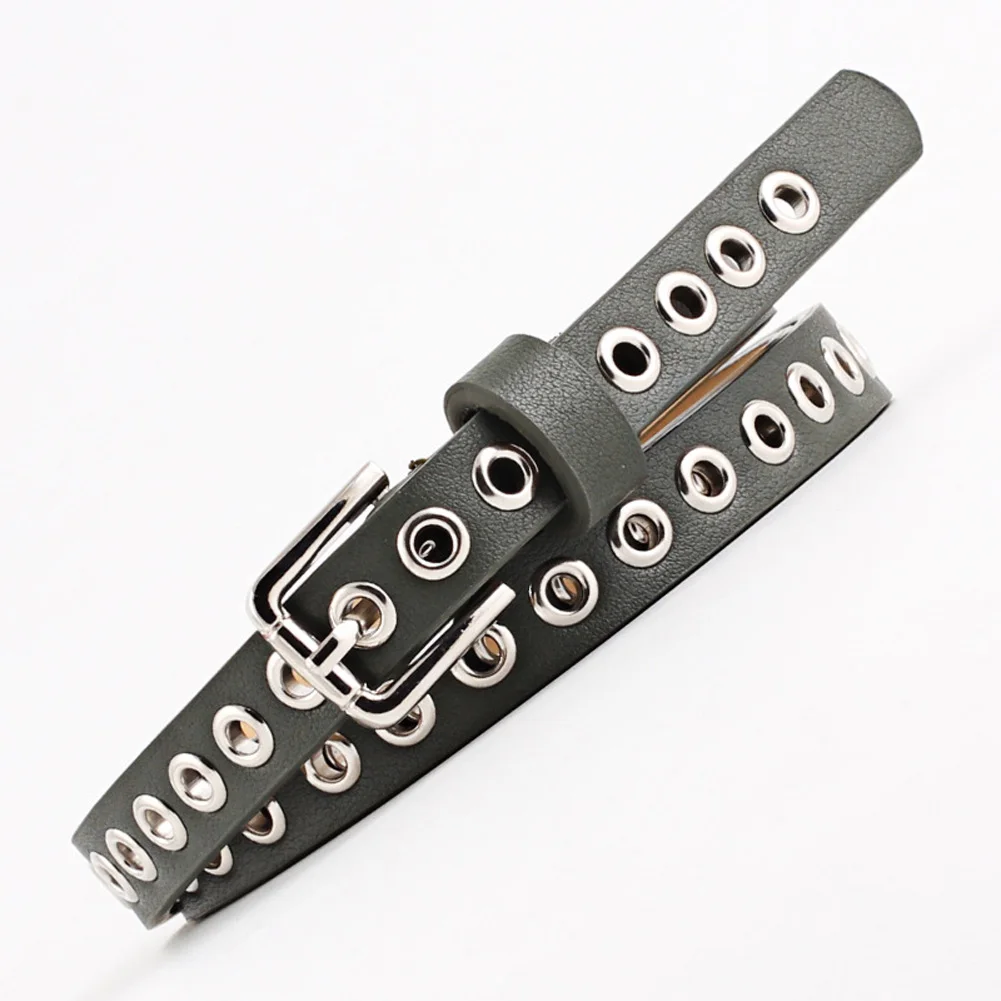 

PU Leather Belt With Alloy Buckle Hollow Rivets Waist Belts for Women Jeans Pants IK88