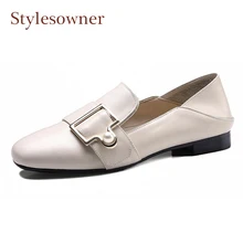 Stylesowner/ г.; Новинка; Весенняя женская повседневная обувь без застежки; лоферы из коровьей кожи с круглым носком на низком каблуке с украшением в виде жемчуга; обувь на плоской подошве без застежки; mujer
