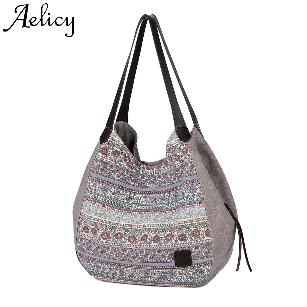 

Aelicy Women Fashion National Large Capacity Canvas Handbag Single Shoudler Bags High Quality Solid Bag Totes Phone Pocket Totes