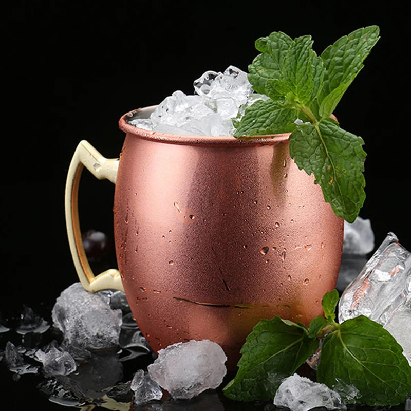 18OZ Stainless Steel Moscow Mule Mug Modern Cocktail Glasses Beer Mugs Drum Copper Plated Coffee Cups Drinkware Bar Supplies (6)