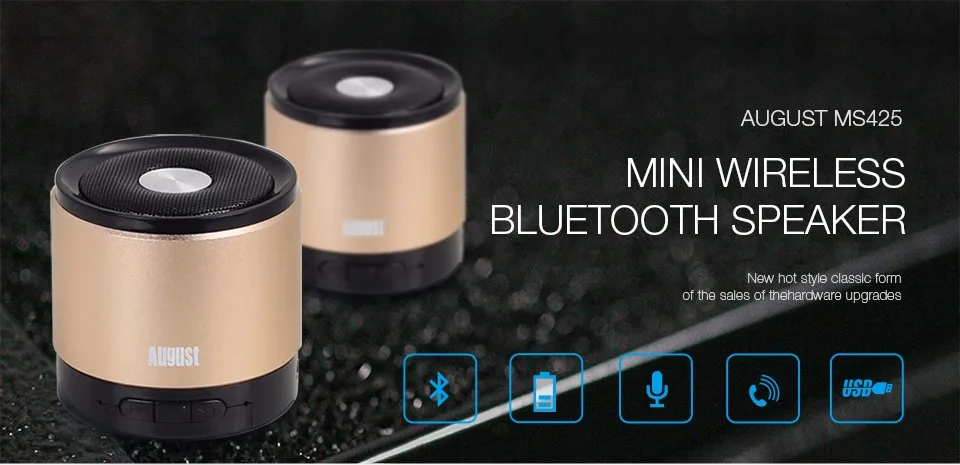 August MS425 беспроводной мини-динамик Bluetooth 4.1 динамик с микрофоном супер бас стерео громкий динамик для телефона