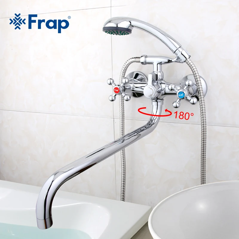 Frap High Quality Chrome Bath Shower Faucets Set Bathtub Mixer Faucet With Hand Sprayer Wall Mounted Bathroom Exposed Tap F2416