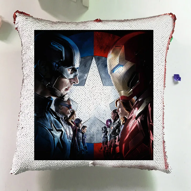 as picture Современные подушки Home Decor супергероя подушку Цвет блеск Реверсивный блесток белый наволочка капитан Марвел наволочки J016 - Цвет: as picture