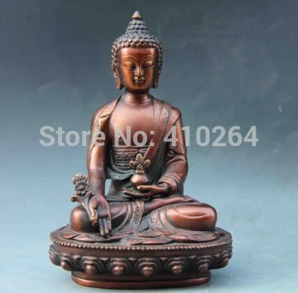 

[old craft ] 6.5 inch Tibet Buddhism Temple Red Copper Bronze Bhaisajyaguru Sakyamuni Buddha Statue