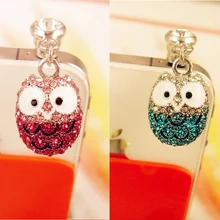 Штепсель пыли Прекрасные большие глаза Сова Алмаз гарнитура для мобильного телефона Разъем для наушников Adapter3.5 разъем