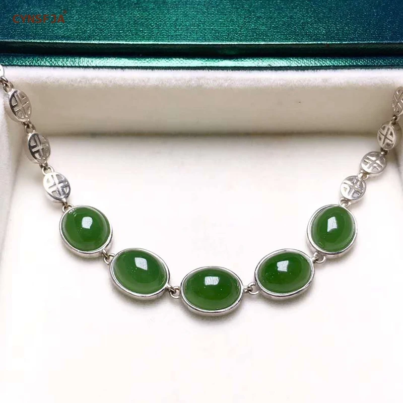 

Certified Natural Hetian Jade Jasper Inlaid 925 Sterling Silver Handmade Lucky Jade Bracelet Bangle Green High Quality Best Gift