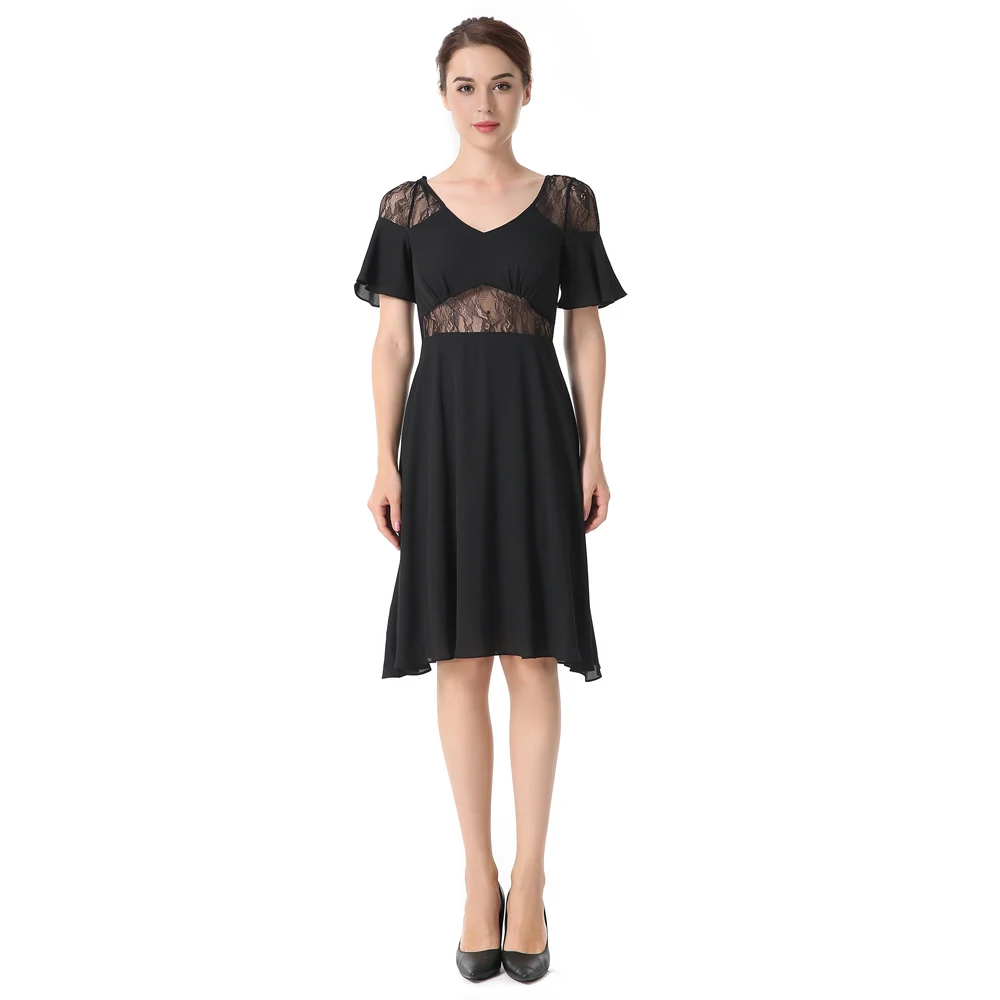 

Quality Woman A-Line Dress Butterfly Sleeve Dress Quality Lanon V-Neck Lady Above Knee-Length Dress Female Girls Lace Dress XL