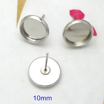 

100pcs(50 pairs) Silver Color Bezel Earring Studs,Bezel earring Blanks with backs, 10mm Tray