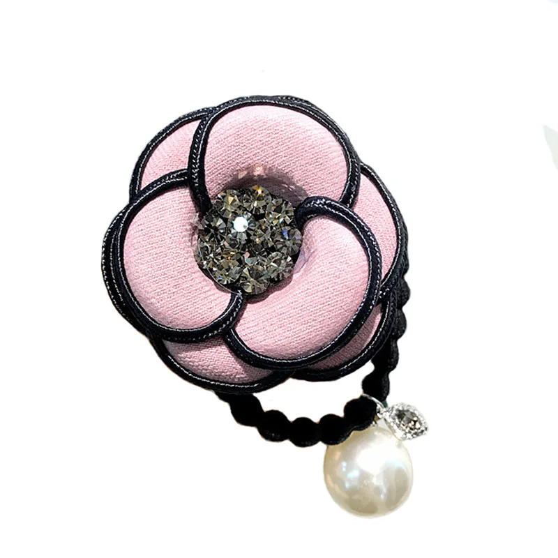 Chic camellia hair ties crystal flower ring/rope pearl pendant elastic band rubber women fashion accessories |