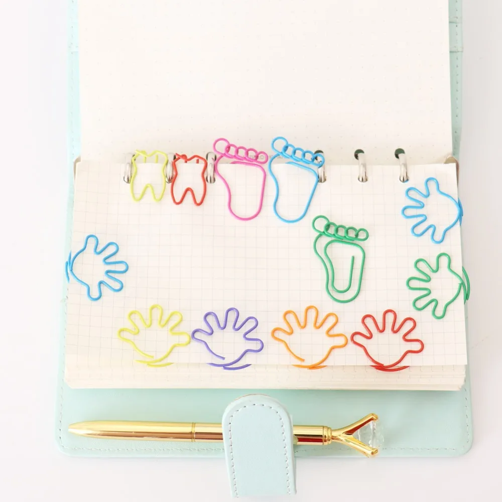

12 PCS/set Foot hand teeth shape Paper Clips Creative Bookmark Clip Memo Clip Shaped Paper Clips For Office School Home H0273