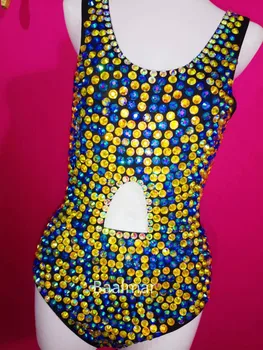 

Women Sexy Rhinestones One Piece Leotard Costume Glisten Bodysuit Outfit Set Nightclub Party Bar Wear Female Singer Stage Wear
