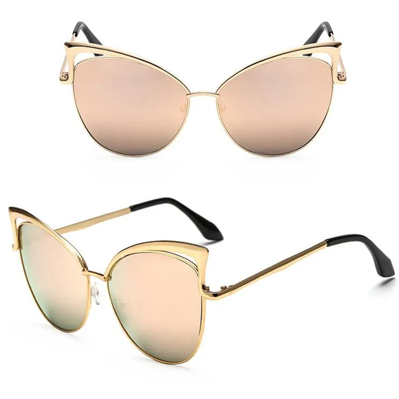 Классические женские солнцезащитные очки кошачий глаз в металлической оправе с градиентом, брендовые дизайнерские винтажные женские солнцезащитные очки Cateye с зеркальным покрытием UV400 - Цвет линз: Розовый