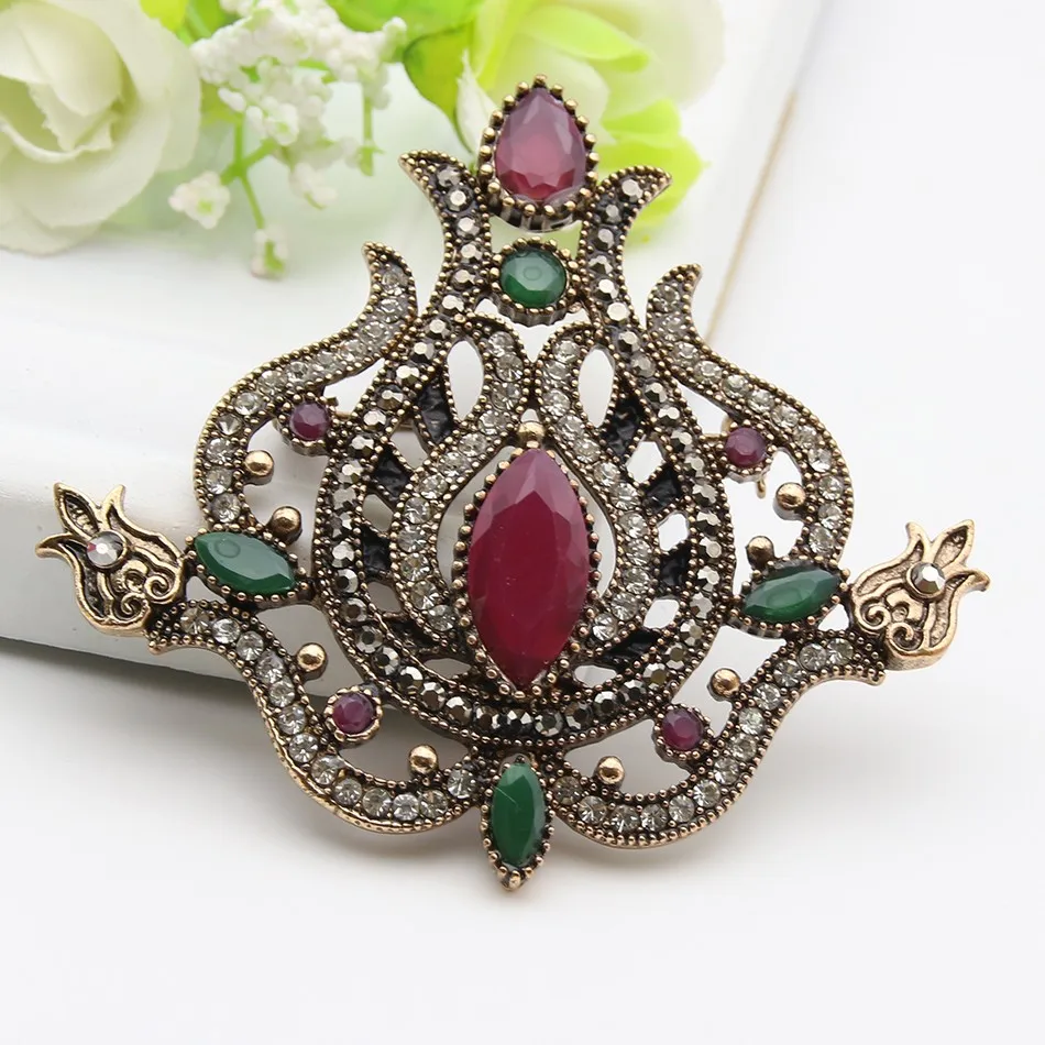 

Fashion High Quality Antique Turkish Flower Brooch Retro Gold Plating Brooches Broches Woman Hijab Pins Jewelry Festival Gift