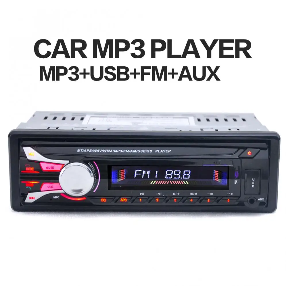 USB car music player 1DIN 12V Car Radio Stereo FM MP3 Player Bluetooth AUX Input with Detachable Front Panel & Remote Control