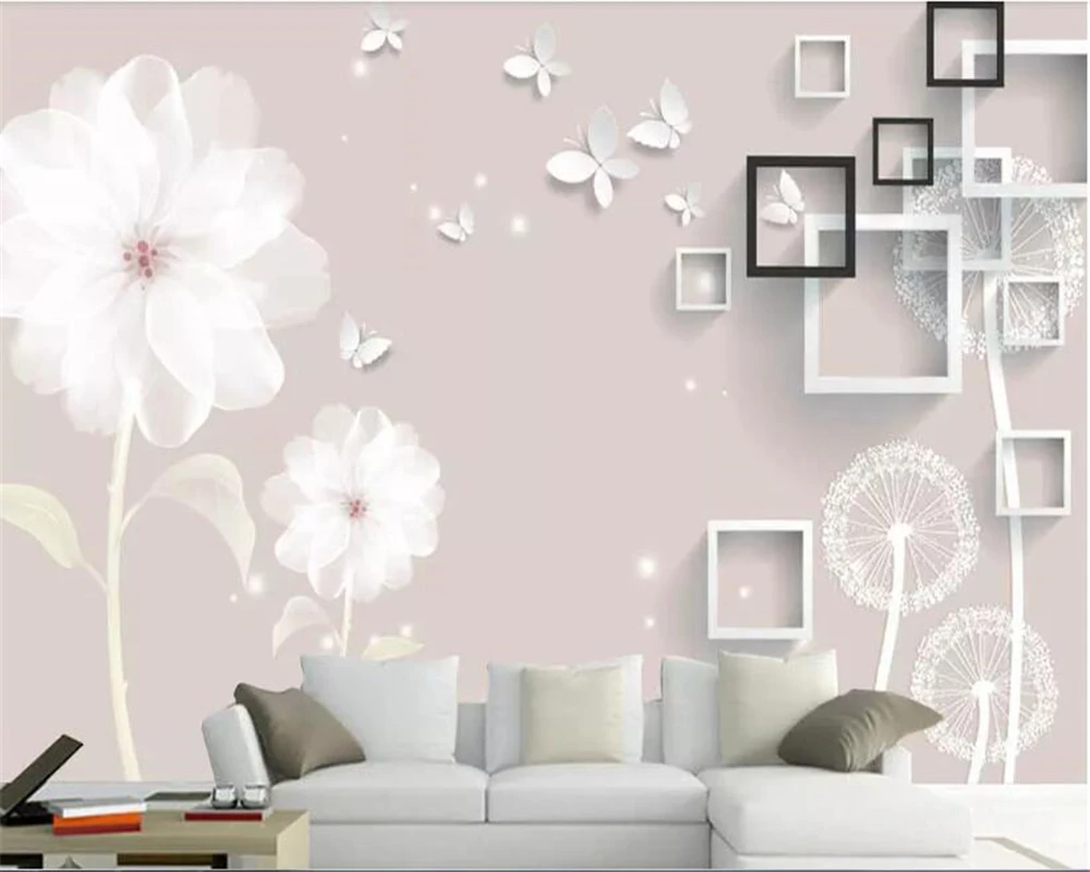 Beibehang Wallpaper Untuk Kamar Anak Putih Bunga Dandelion Kotak