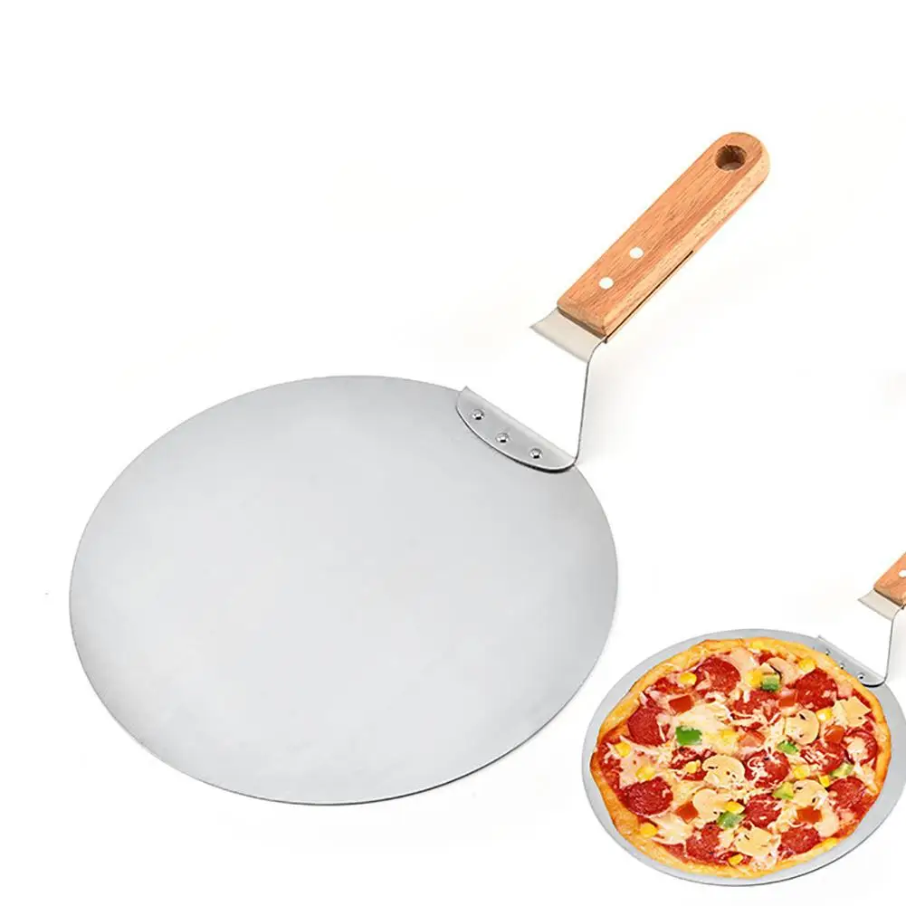 

Multifunctional Round Wooden Handle Cake Pizza Shovel Stainless Steel Home Kitchen Baking Pizza Cutter 43.5cm x 25.5cm Hot