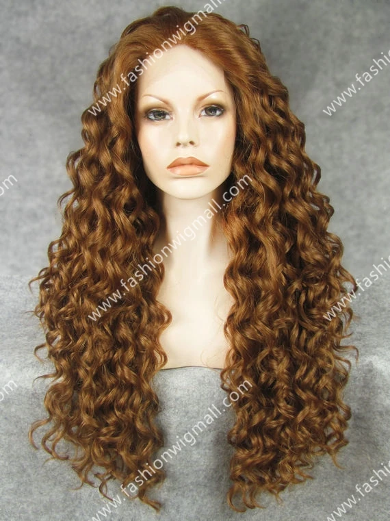 

Free Shipping 26" Extra Long #30/27 Auburn & Blonde Mix 150% Density Heat Resistant Synthetic Hair Lace Front Fashion Wig W18