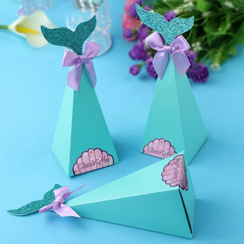 20 шт. креативные треугольные коробки для конфет с хвостом русалки DIY бумажный с бантом коробка для свадебной вечеринки праздничные принадлежности сумка для хранения конфет