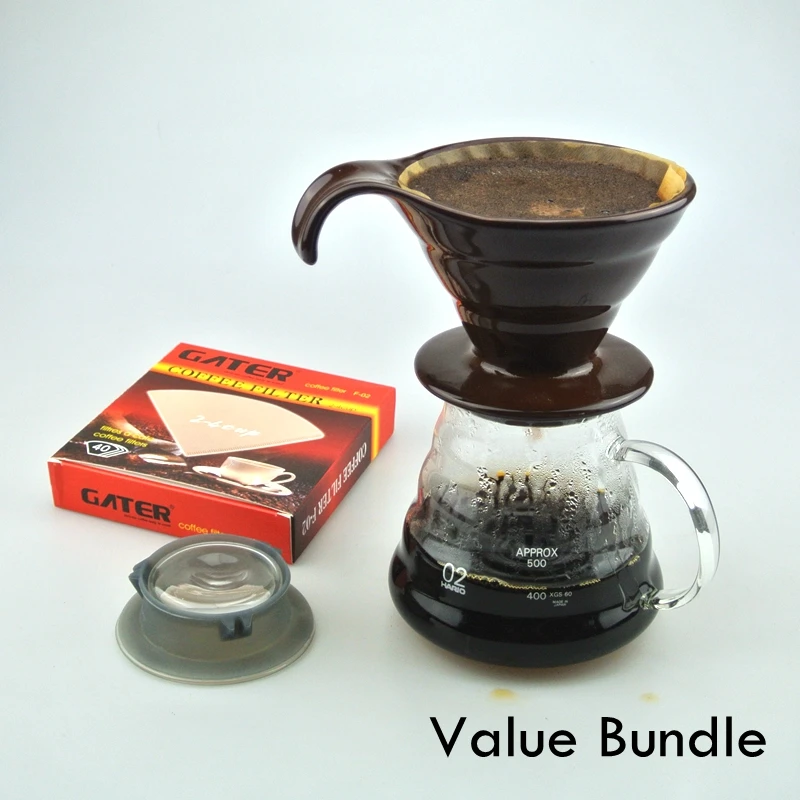 Керамический кофейный капельница Eco Coffee V60 + 580 мл сервер 102 фильтров|dripper coffee|filter