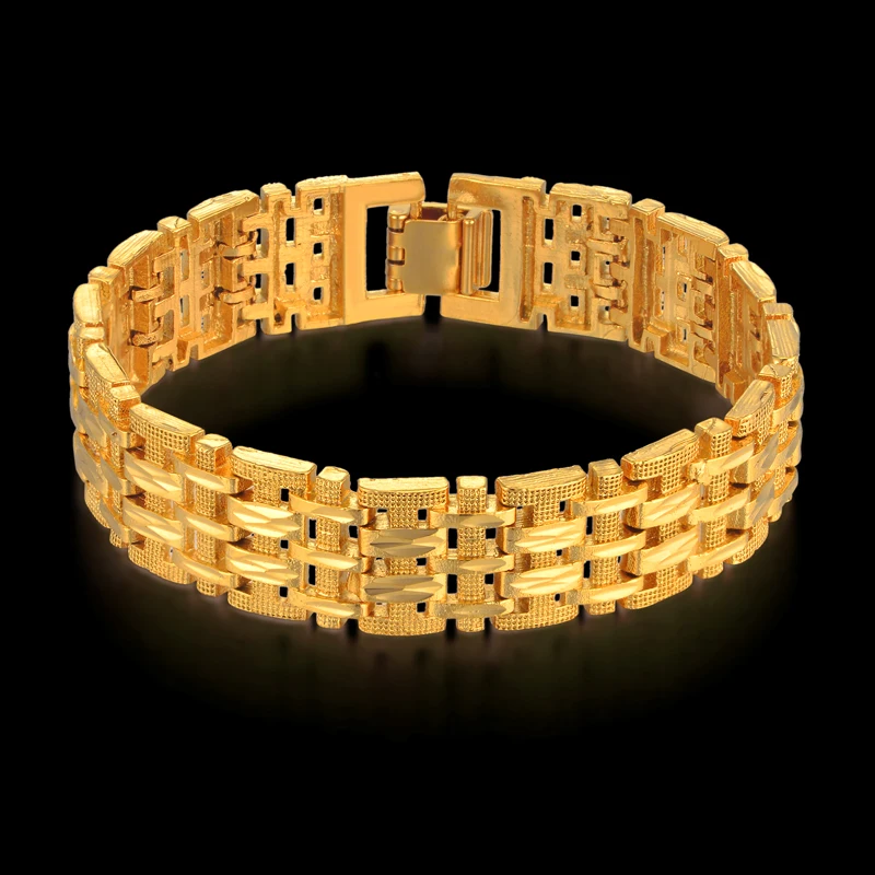 Мужской браслет из толстого золота, цепочка из звеньев, браслеты 20 см, золотой цвет, массивный сетчатый браслет для мужчин, ювелирные изделия