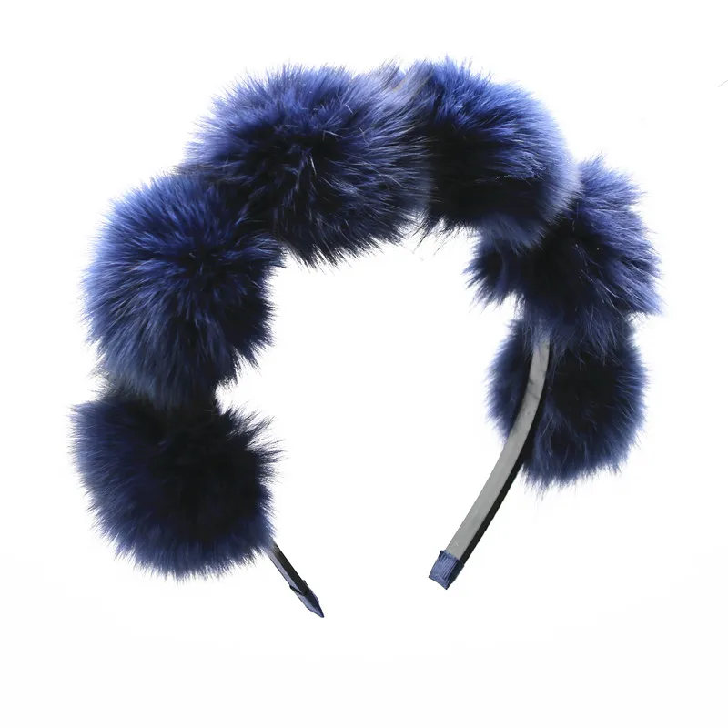 

Real Fox fur pompom 5cm full head children fashion hairband winter style children hair accessories