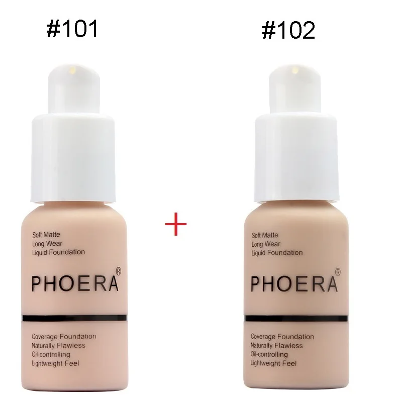 Phoera 2 шт./компл. жидкое покрытие Тональная основа для лица база крем ярче увлажняющий крем минеральная, полное покрытие, тональный макияж TSLM1 - Цвет: 101-102