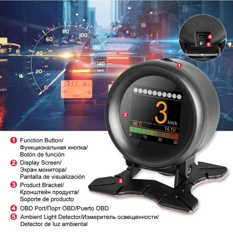 Lecteur de code de jauge de temp D/'alarme de voiture numérique OBD Hud