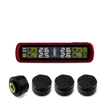 

Auto Tyre Pressure Monitoring System TPMS Tire Pressure Alarm Solar Charging And USB Cable Charging Two Modes with 4 Sensors