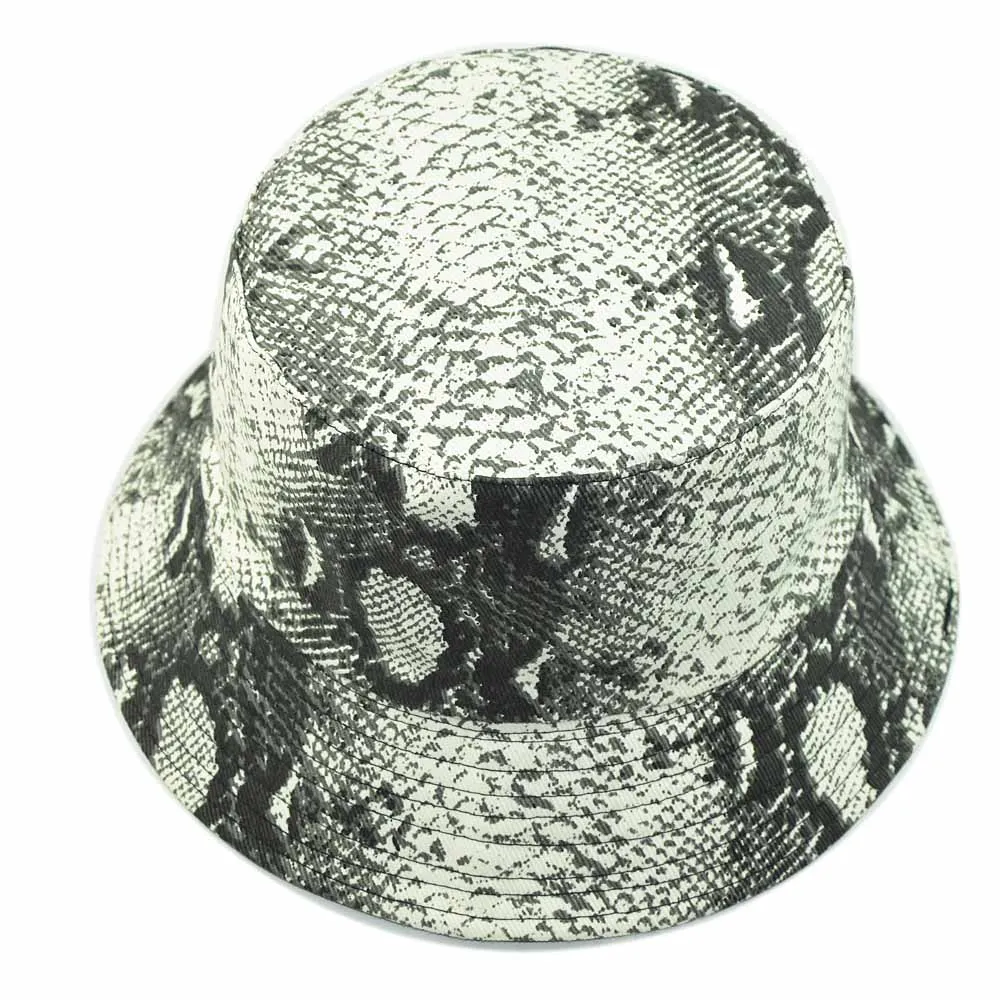 

Fashion Women Men Double Layers Snake Skin Printed Cotton Bucket Hat Fishing Hat