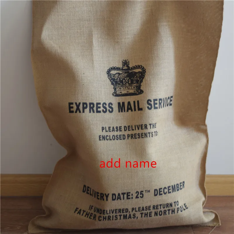 

LARGE VINTAGE RUSTIC HESSIAN DESIGN CHRISTMAS SANTA STOCKING GIFT BAG SACK JUTE PERSONALISED with your own name size 60*90cm