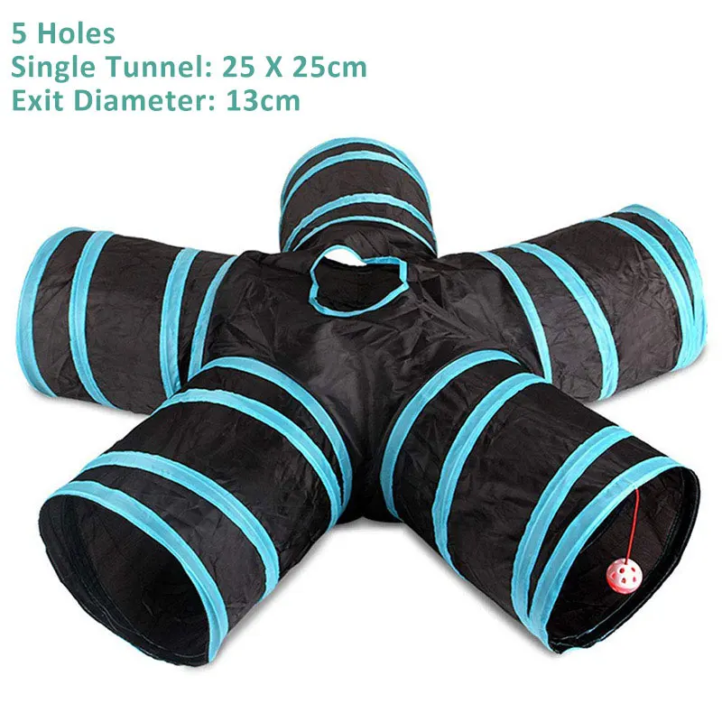 2/3/5 Holes Foldable Pet Cat Tunnel Toys Kitten Rabbit Indoor Outdoor Hanging Ball Training Toys Play Tunnel Tubes Cat Supplies 
