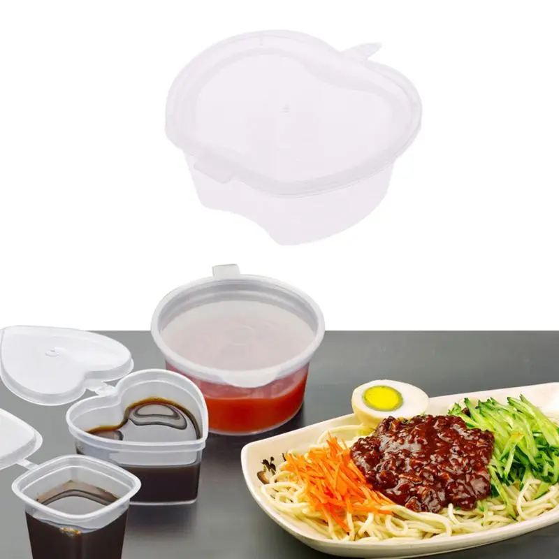 

10Pcs Disposable Slime Container Ketchup Storage Jello Shot Cup Set Of 70ml Apple Shaped Sauce Pot With Lid