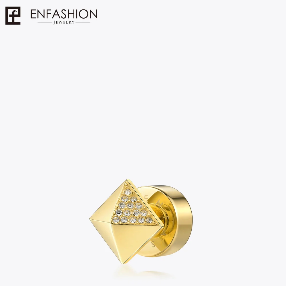 

Enfashion Play Series Pyramid Brooch Pin Gold color Stainless Steel Pins Charm Screw Brooches for women DIY Jewelry 70098006