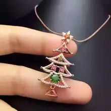 Натуральные разноцветные турмалины кулон S925 Серебряный натуральный драгоценный камень кулон Цепочки и ожерелья модная Рождественская елка для женщин, ювелирные изделия для девушек