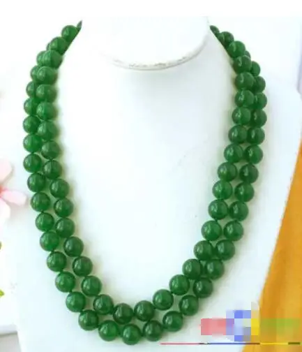 

Hot sale new Style >>>>> 2ROW 25" 14MM ROUND FREEN NATUREL JADE BEAD NECKLACE