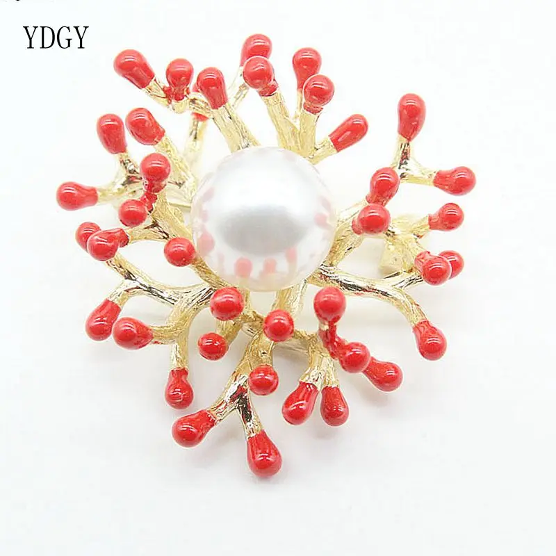 YDGY Coral Red Drop Oil Pearl Brooch Pearl Brooch Popular Jewelry