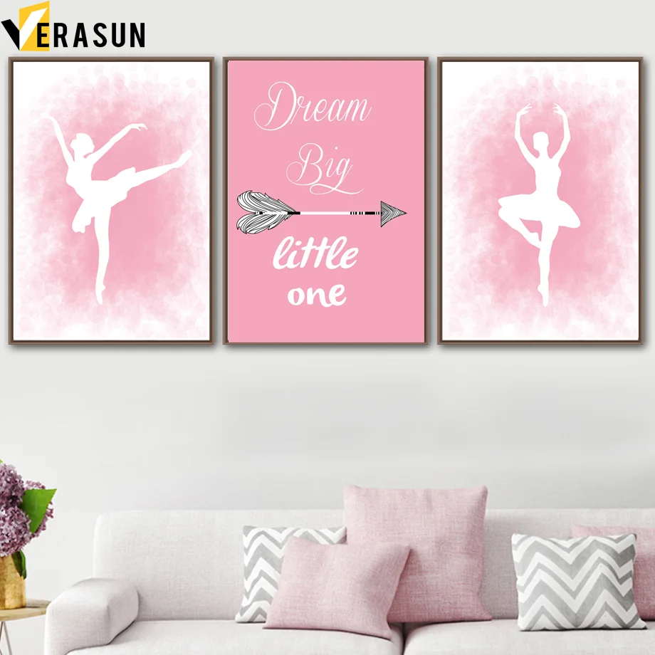 

Pink Ballet Dancing Girl Dream Big Quotes Wall Art Canvas Painting Nordic Posters And Prints Wall Pictures Baby Kdis Room Decor