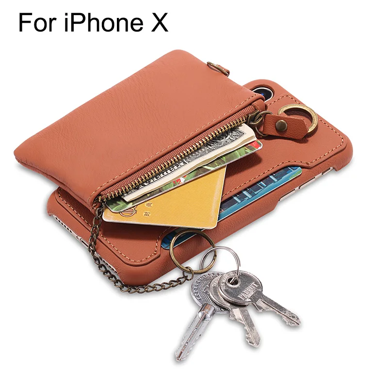 Multifunction Card Holder Cover Genuine Leather Case for iPhone X Detachable Wallet Pouch with