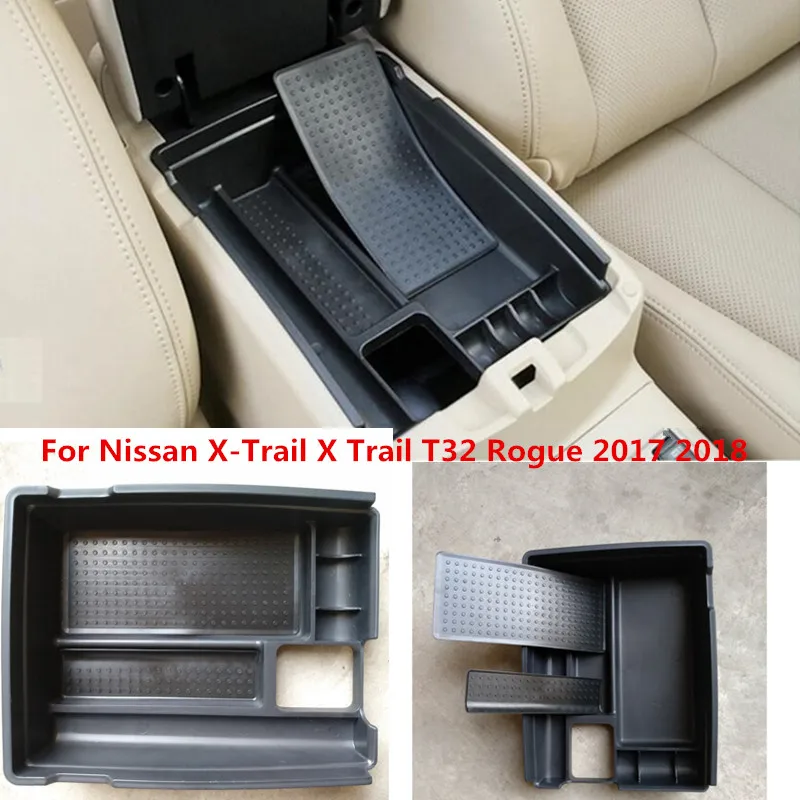 

Black Central Console Multifunction Storage Box Phone Tray Accessory Kit For Nissan X-Trail X Trail T32 Rogue 2017 2018