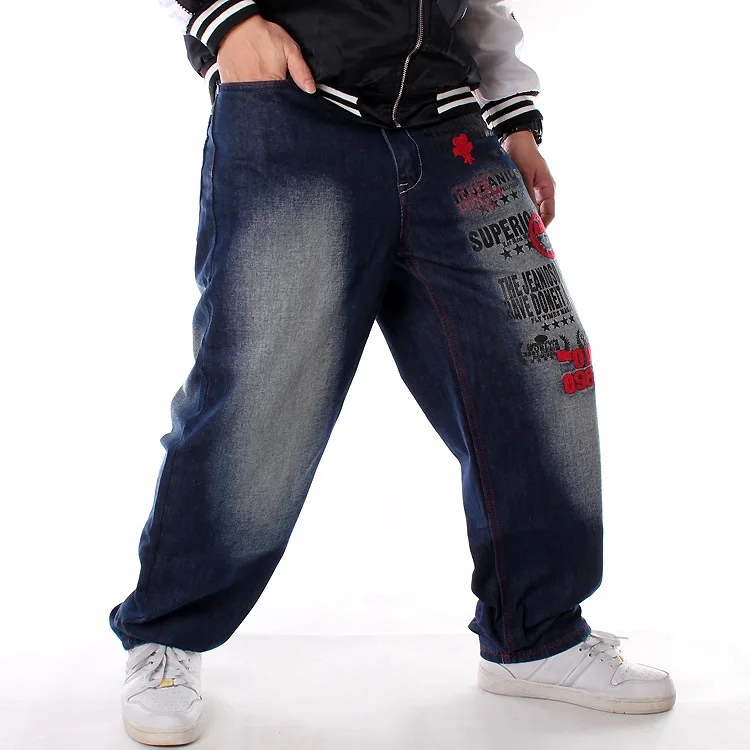 Мужские джинсовые штаны, свободные уличные хип-хоп повседневные джинсы для скейтборда с вышитыми буквами, мешковатые джинсы для мужчин размера плюс