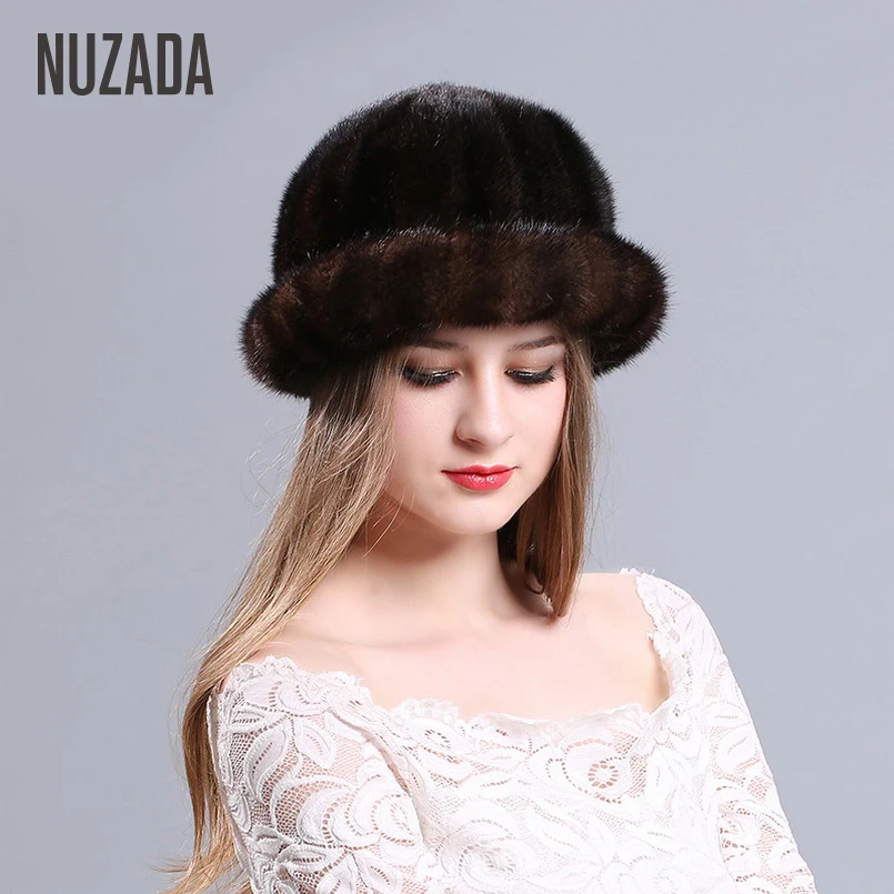 NUZADA норковая меховая шапка Skullies Beanies модные качественные женские вязаные шапки
