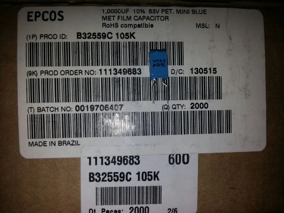 EPCOS 1UF 63V 1UK63 105K P=5MM | Электронные компоненты и принадлежности