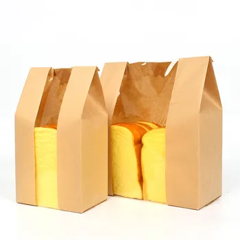 

100 x Kraft Paper Bread Clear Avoid Oil Packing With Window Transparent Bag Food Package Cake Bag Wedding Party Decor