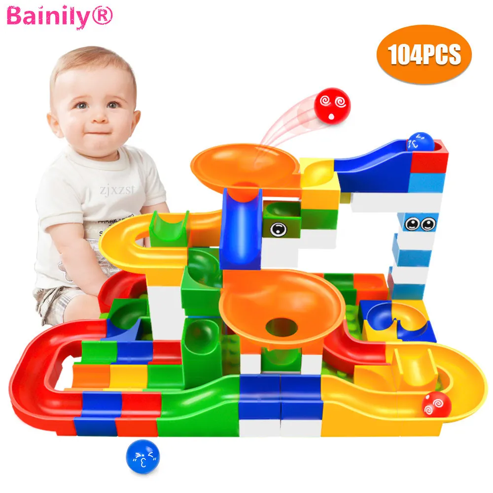 

104PCS Marble Race Run Maze Ball Track Building Blocks Funnel Slide Big Size Bricks Toys Compatible With LegoINGly Duplo Blocks