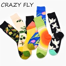 Магазин Crazy Fly Новые Креативные унисекс Harajuku новые Meias цветы птицы носки со смешным рисунком зима хлопок скейтборд длинные Chaussettes