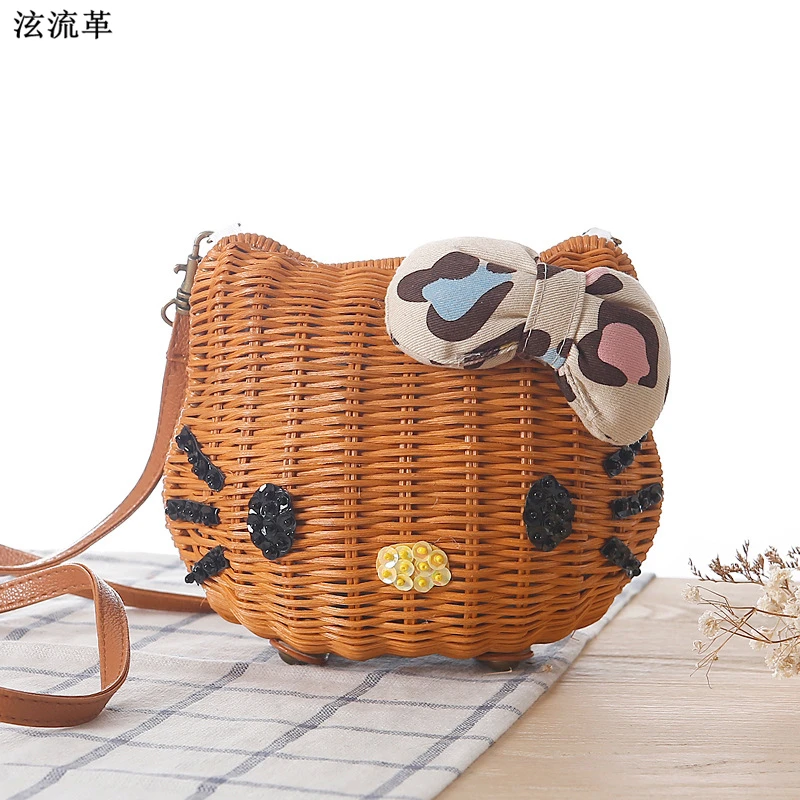 Рисунок Hello Kitty Для женщин Соломенных Пляжная сумка девушки мультфильм ткань из