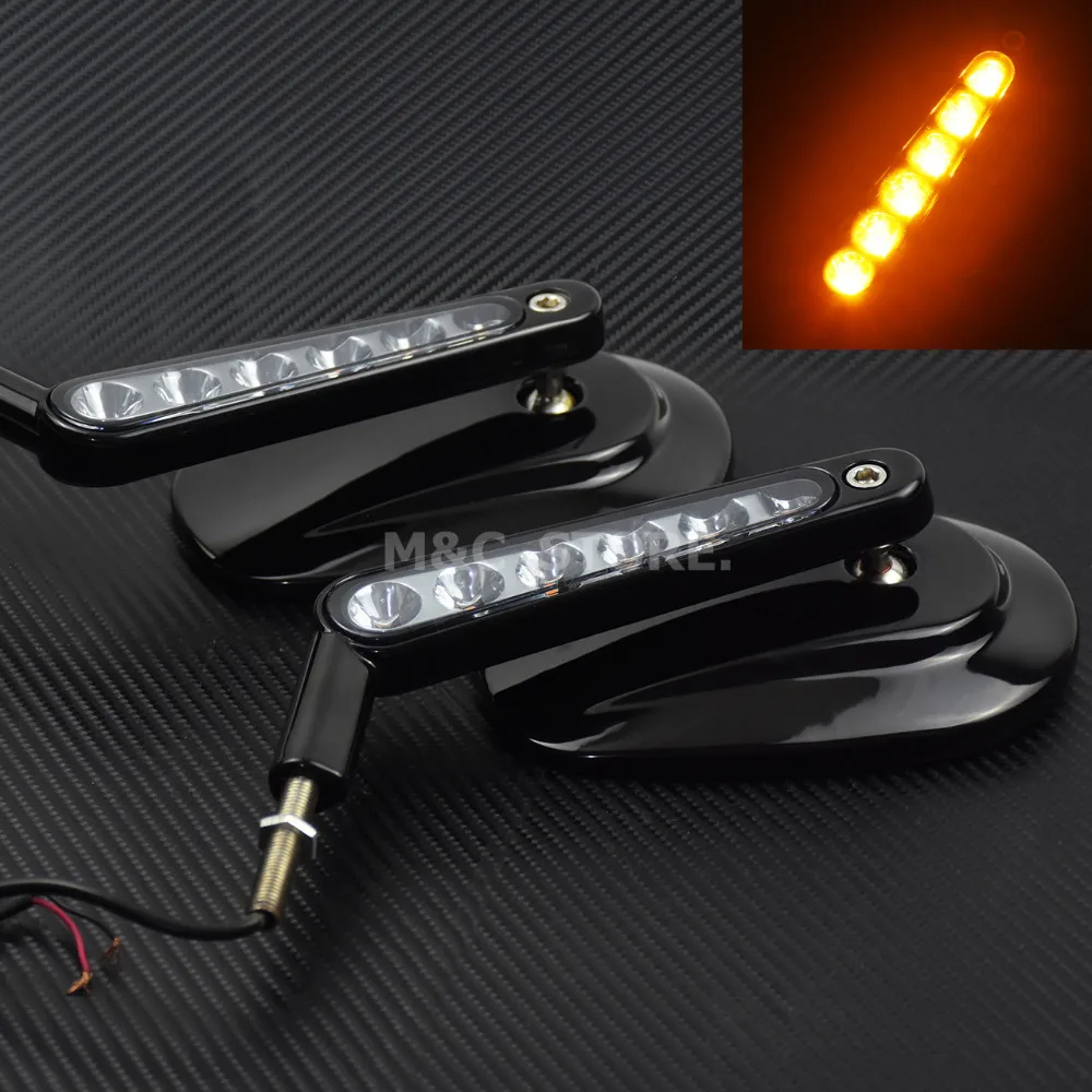  Black Rear View Mirror LED Turn Signals Light For Harley Sportster XL 883 1200 Touring Electra Glid - 32882543095