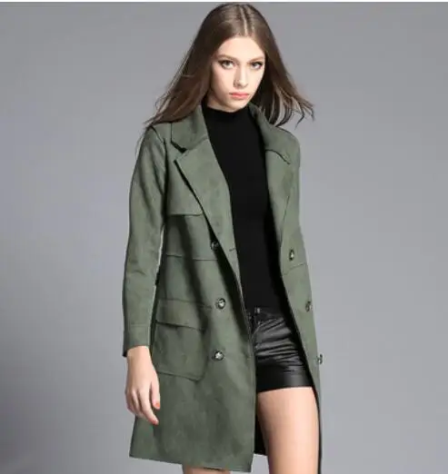 Высококачественная брендовая Женская приталенная замшевая кожаная длинная куртка, женский двубортный Тренч, ветровка Lepal, пальто, размер - Цвет: green